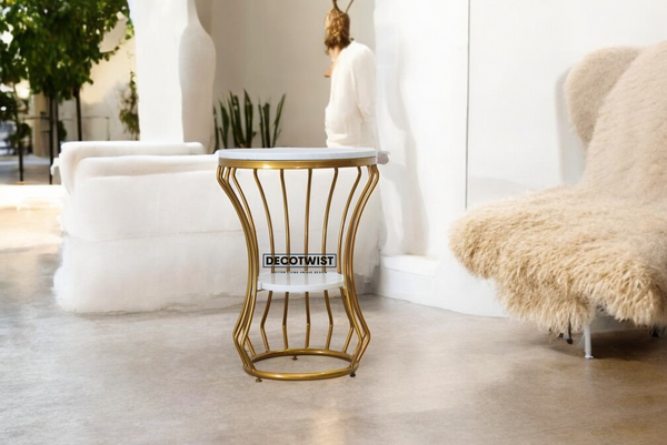 Stylish Iron Side Table with White Marble Top