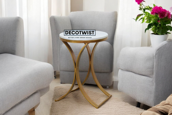 Designer Marble Top Corner Table – Rose Gold, Copper, Black