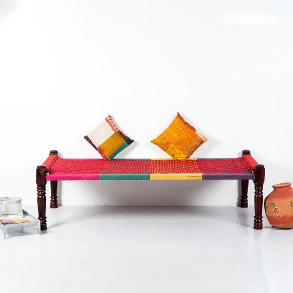 Handwoven Multicolor Indian Charpai | Traditional Wooden Khatiya for Home & Patio