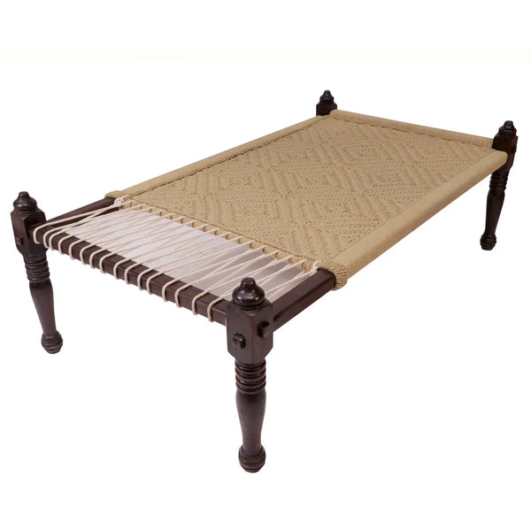 Handcrafted Indian Wooden Charpai | Traditional Khatiya Cot with Woven Rope
