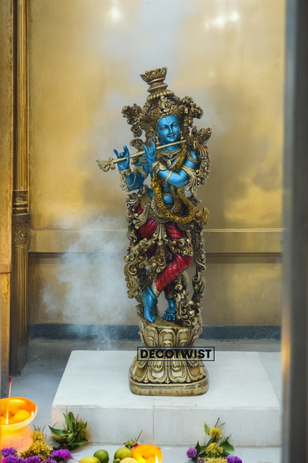 Elegant Krishna Idol in Premium Brass BLUE Finish