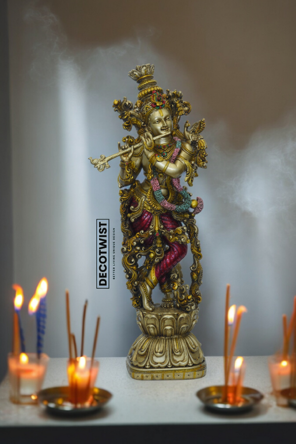 Krishna Idol in Premium Brass Golden Finish