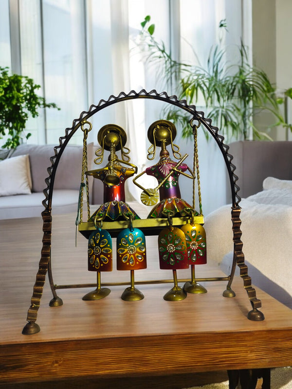 Handcrafted Metal Musician Dolls on Swing - Unique Showpiece