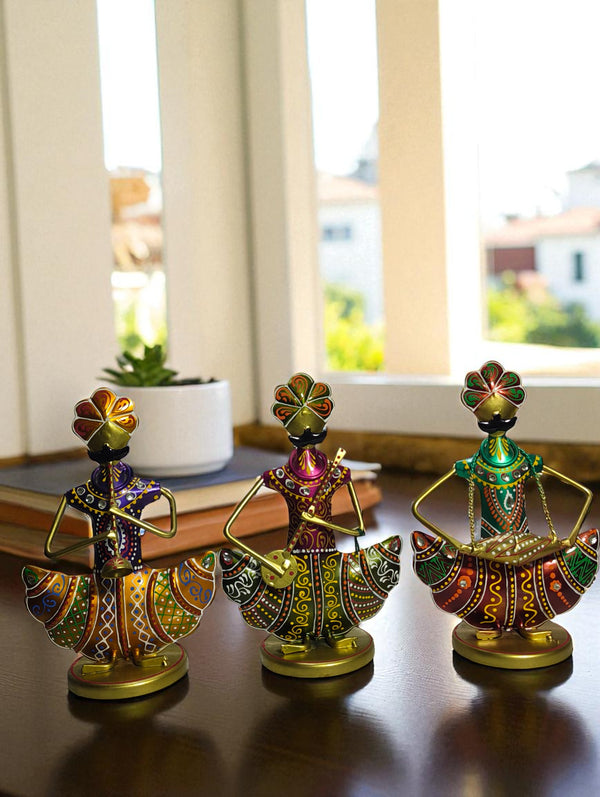 Decorative Metal Figurines - Set of 3 Rajasthani Musicians
