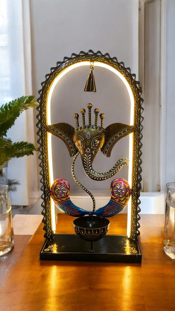 Divine Ganesha Idol with LED Light & Tealight Holder
