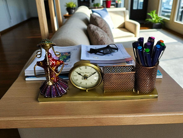 Handcrafted Rajasthani Doll Desk Decor with Clock