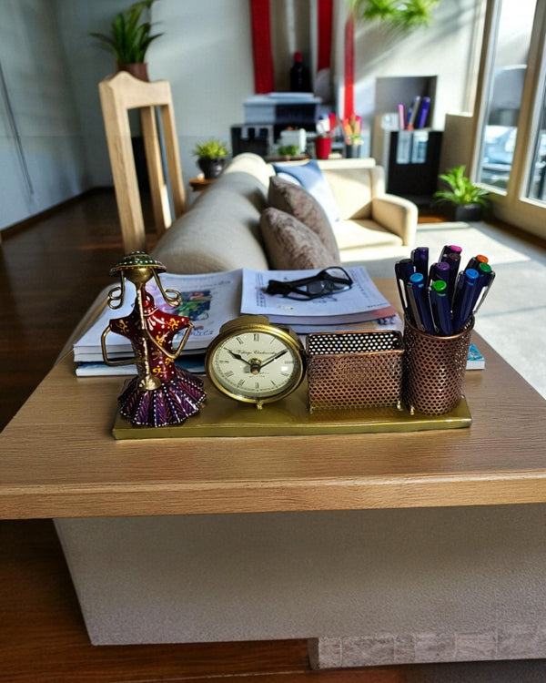 Handcrafted Rajasthani Doll Desk Decor with Clock