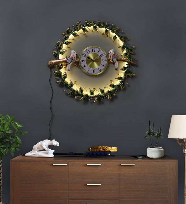 Metal Bird Clock With LED Light