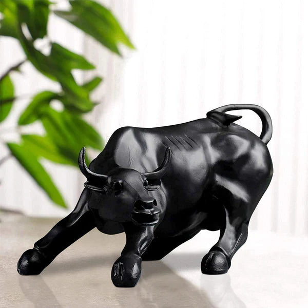 Sleek Glossy Charging Bull Resin Statue